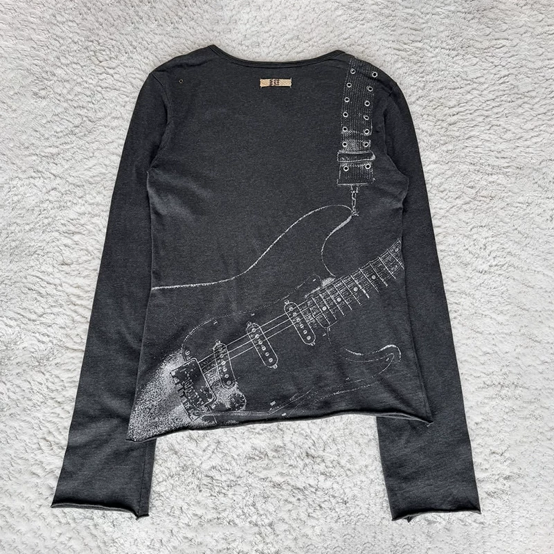 IfSixWasNine00SS Visual Rock Punk Style T-shirt Guitar Printed Long Sleeve T-shirt Unisex