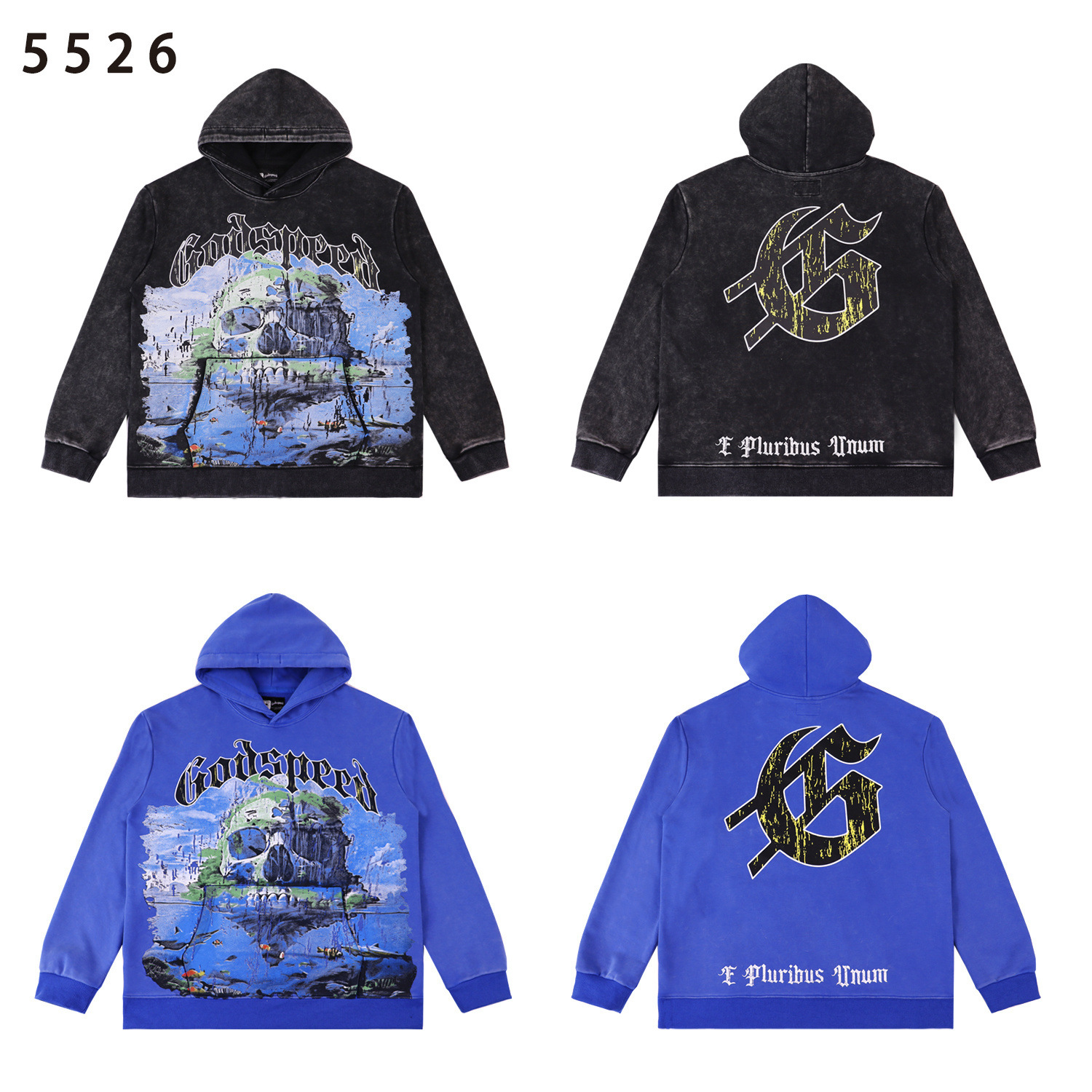 Godspeed Skull Print High Quality Sweatshirt Casual Round Neck Men's and Women's Hooded Sweatshirt Pullover Hoodie