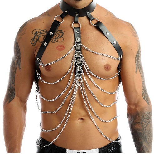 Sexy Metal Chain Gown Sexy Body Chain Chest PU Leather Bucket Bucket Bucket Bucket Bucket Bucket Bucket