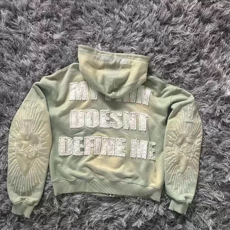 Zip-Up Jacket American Retro 90S Printed Sweatshirt Hoodie Versatile Zip-Up Cardigan Y2K Jacket