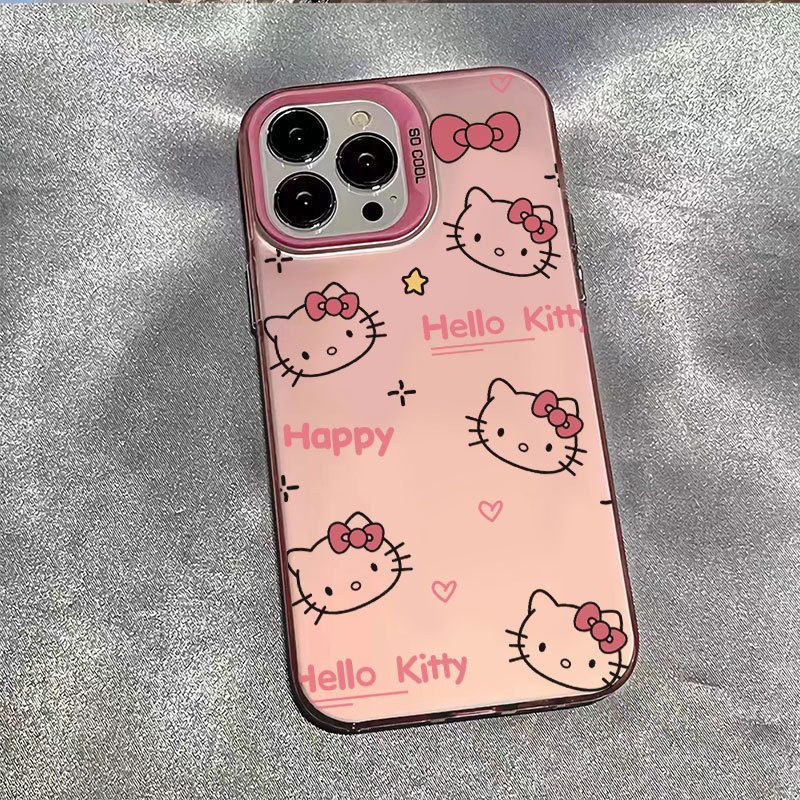 Cartoon Hello Kitty Suitable for Apple 15 Pro Phone Case 14 Niche Cute 13 Colorful Silver Imd Anti-Drop Phone Case 17
