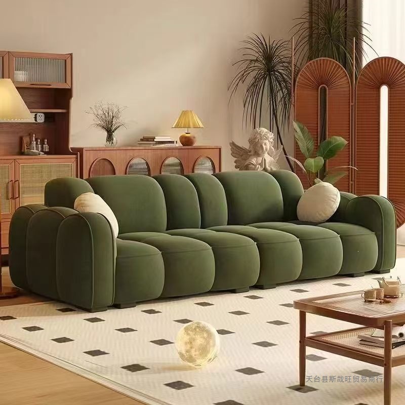 French-Style Puff Retro Color-Blocking Cream Sofa for Guesthouse Living Room, Rental Apartment, Light Luxury Small Apartment Sofa