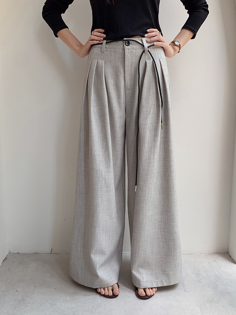 【Geming】Korean-Style Loose-Fitting Tie-Waist Straight-Leg Casual Long Pants for Women, Autumn High-Waisted Wide-Leg Pants W421C