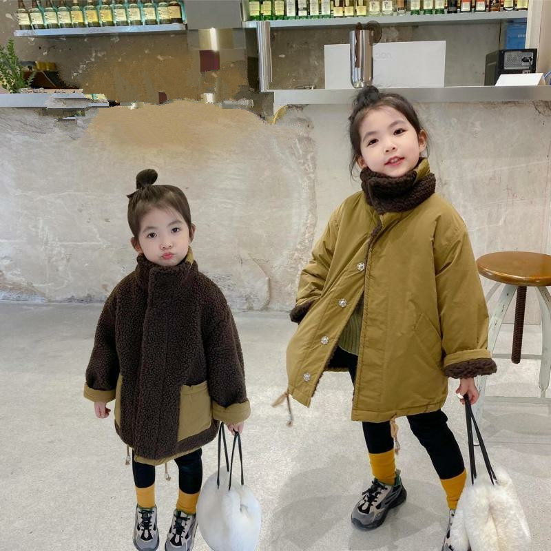 Girls' Winter Coat Baby's Western Style Children's Personalized Trendy Brand Korean-style Thickened Lamb Fleece Two-sided Fashionable Top