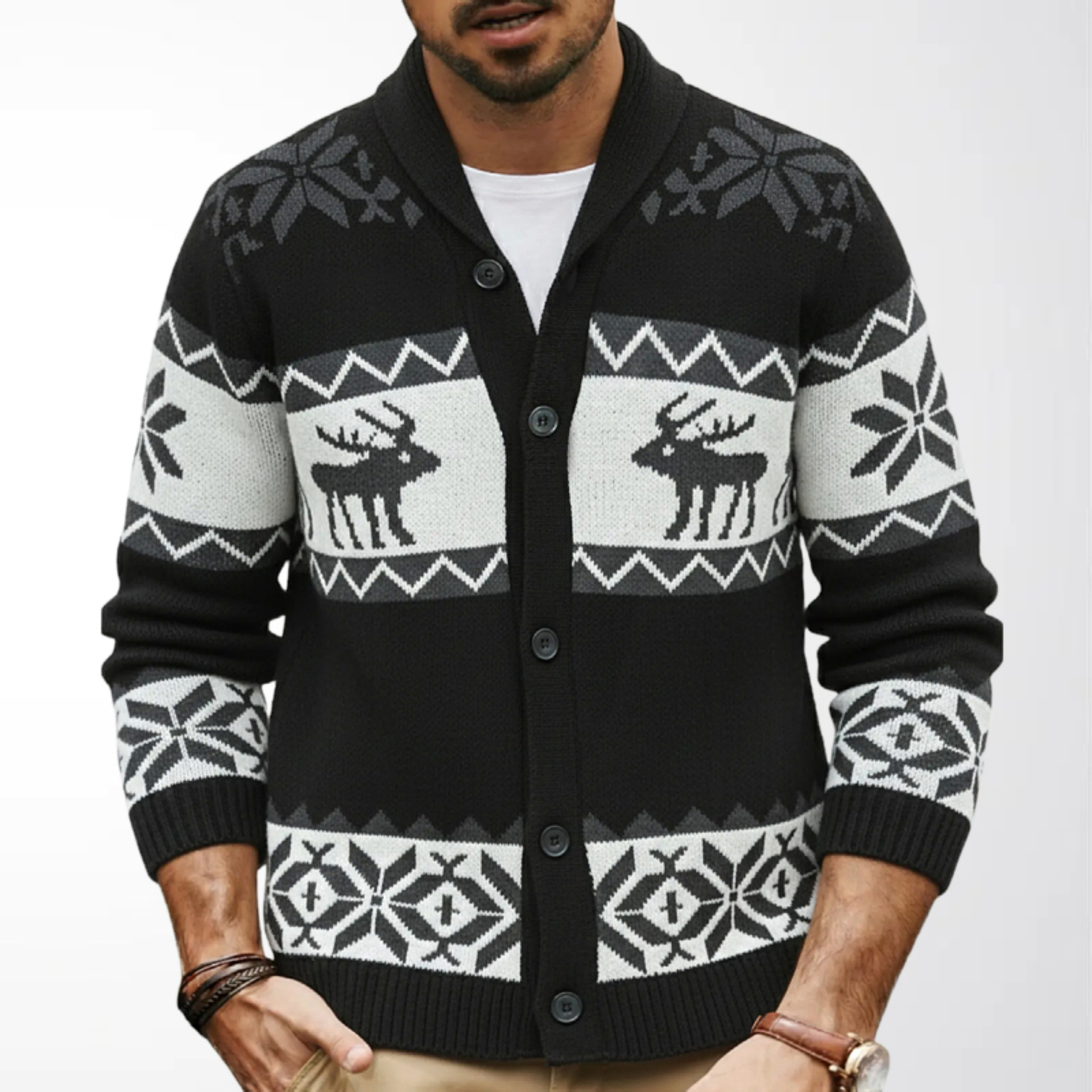 Amazon Autumn and Winter Men's European and American Christmas Jacquard Knitwear Button Cardigan Sweater Jacket Men's Sy0032