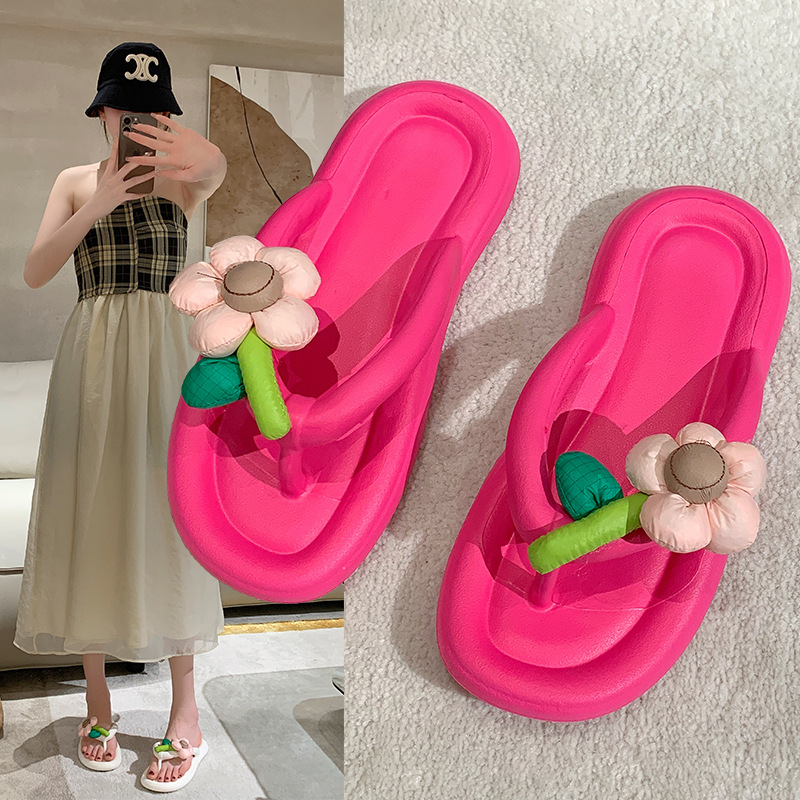 Women's Flip-Flops for Outdoor Wear 2025 New Summer Cute Floral Fashion Versatile Flat-Soled Thong Sandals Beach Slippers