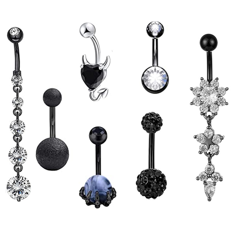 Wish Aliexpress New Spot 7-Piece Set of Water Drop Navel Rings Set with Diamond Navel Nail Piercing Jewelry