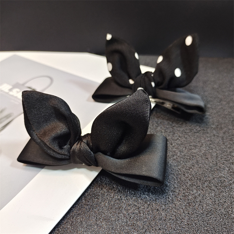 Retro Aging ~ Black Wave Dot Rabbit Ear Hairpin Streaming Sea Hair Accessories Women's Head Broken Hair Adult Side Hairpin