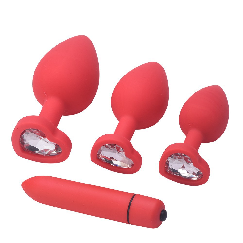 Foreign trade SM silicone heart-shaped large, medium and small anal plug suit series adult female masturbation 10 frequency vibrator wholesale
