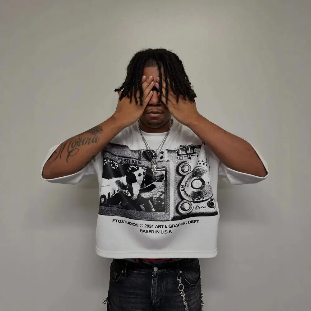 American Street Style Men's Summer Cotton Loose Street Graffiti Record Print Pattern