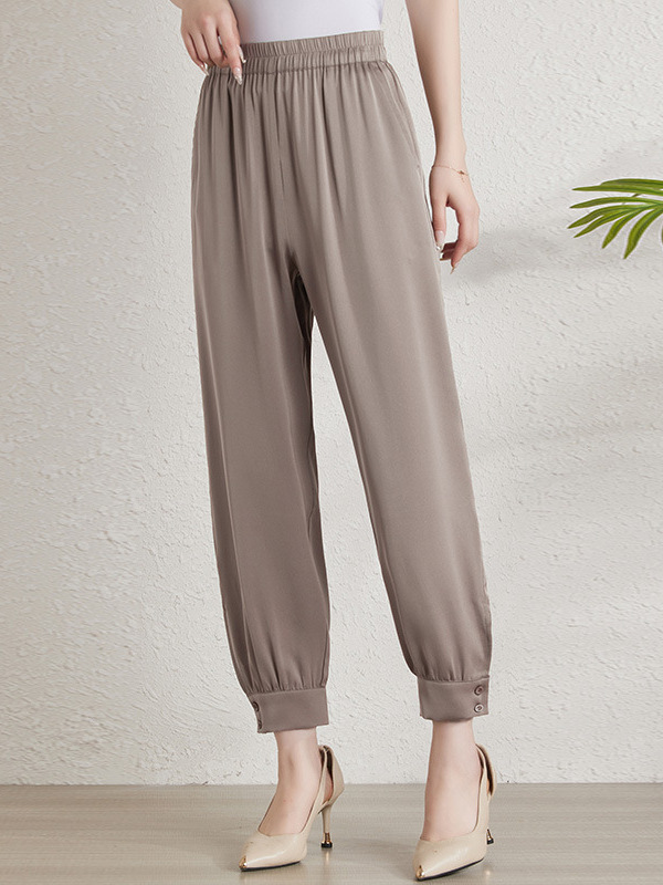 Heavy Silk Cropped Pants for Women, 2026 Summer New Style, Thin and Loose, Silky Satin Mulberry Silk Harem Pants