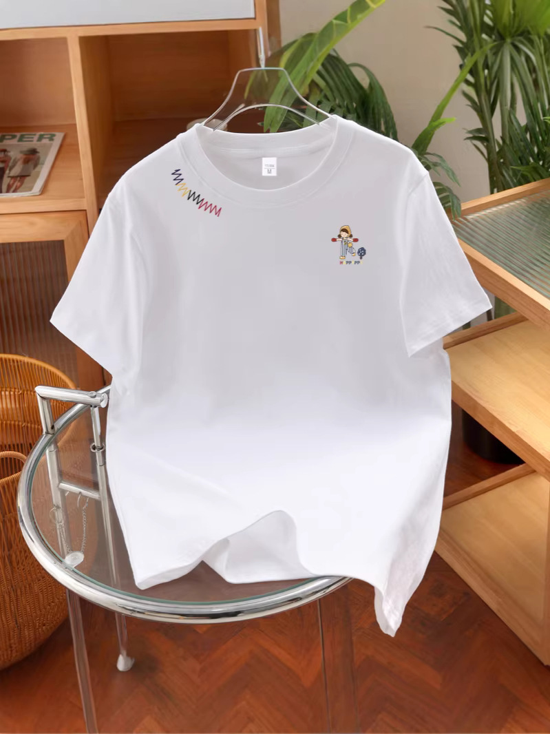 Summer New Style American Retro Pure Cotton Round Neck Short-Sleeved T-Shirt for Men and Women with Niche Design, Simple and Versatile Short-Sleeved T-Shirt
