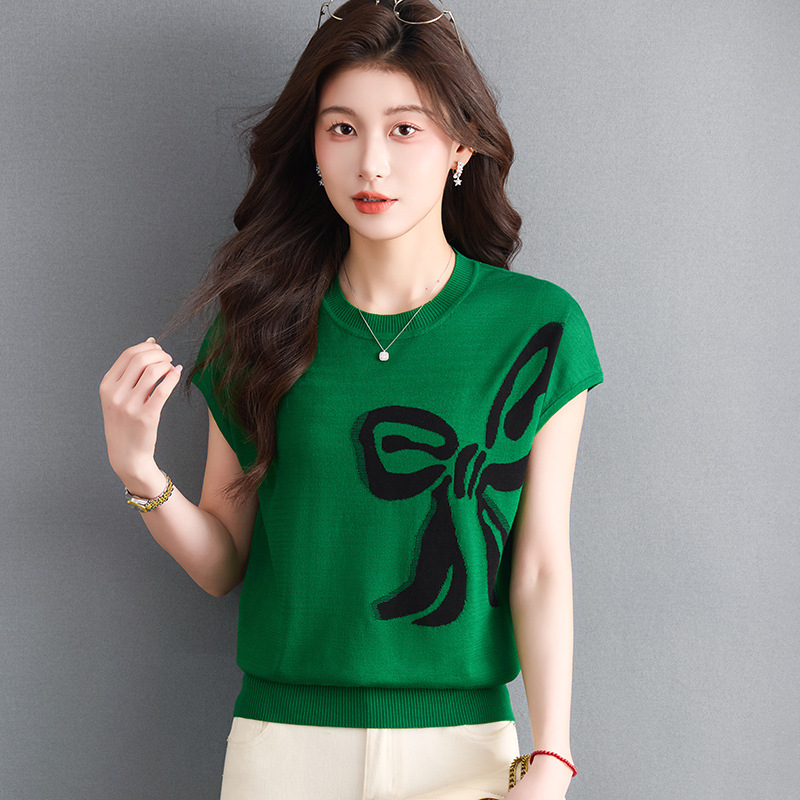 Half-High Collar Short-Sleeved T-Shirt, New Summer Style, Casual, Belly-Covering, Fashionable, Simple, Versatile, Printed, Age-Reducing, Slimming Women's Top