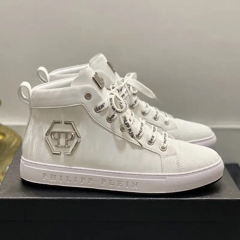 Autumn and Winter High-Top Shoes for Men, Genuine Leather, Solid Color, Lace-Up, High-End Cowhide Casual Shoes, New Versatile High-Top White Shoes for Men