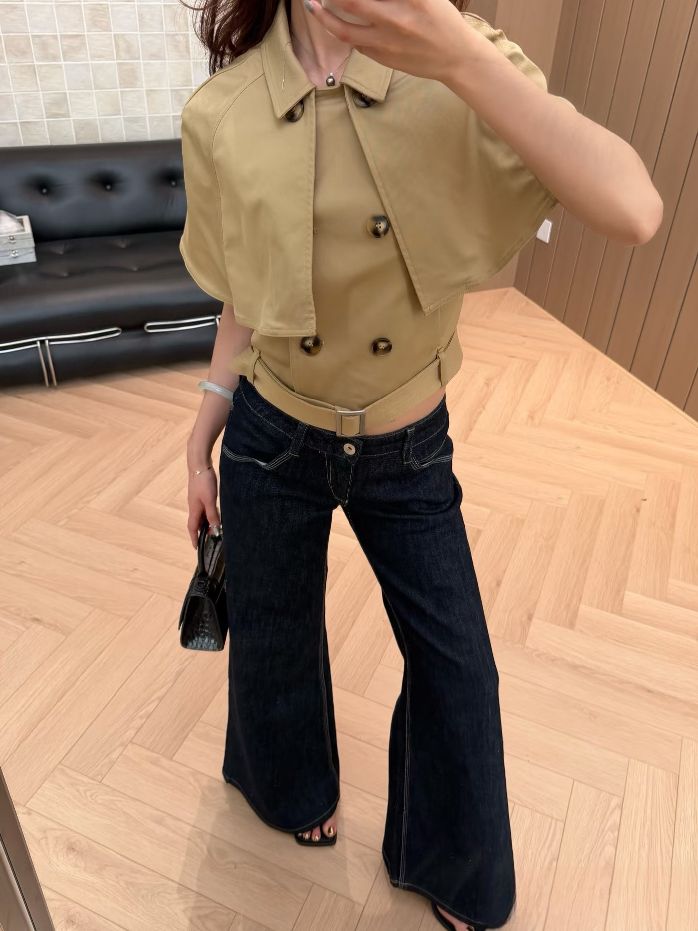 New Style Slimming and Fashionable "Yuppie" Detachable Cape Modal Silk Trench Coat Jacket 6400