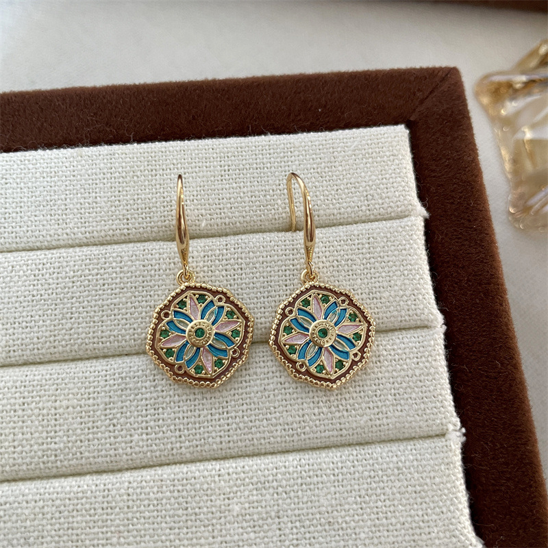 Lucky Disc Monet Garden Antique Earrings Women's Light Luxury High-end Ear Drop Ear Hook Explosive Niche Ear Accessories