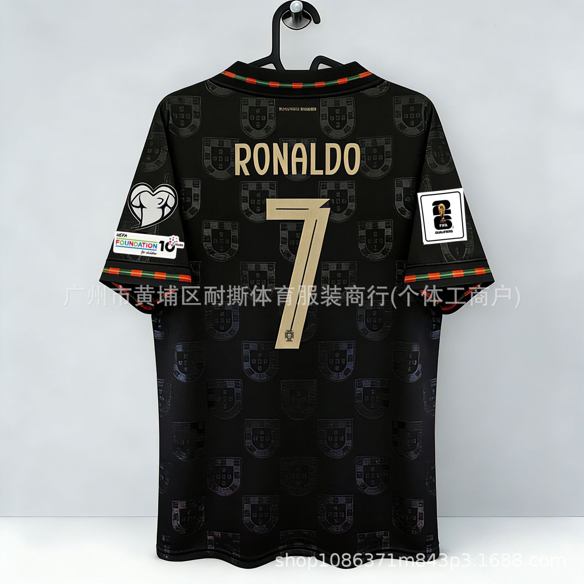 2026 Portugal Team Away Black and Gold Special Edition Fan Version Ronaldo No. 7 C. Ronaldo Football Jersey Foto QC de 1688 na Qualit.ly