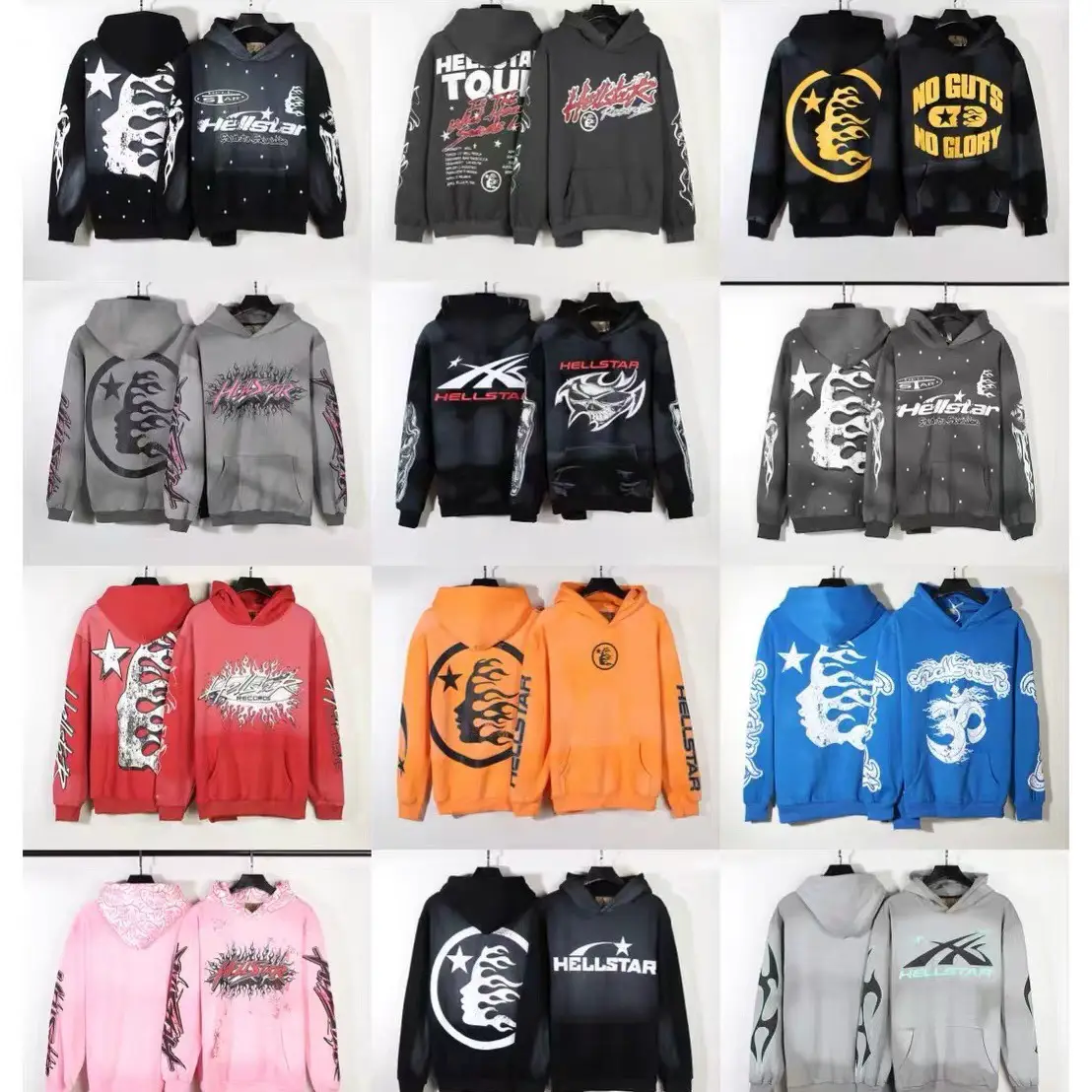 [Hell Series] Fog High Street Washed and Distressed Heavy Worker Head Print Casual Sweatshirt Couple Hoodie