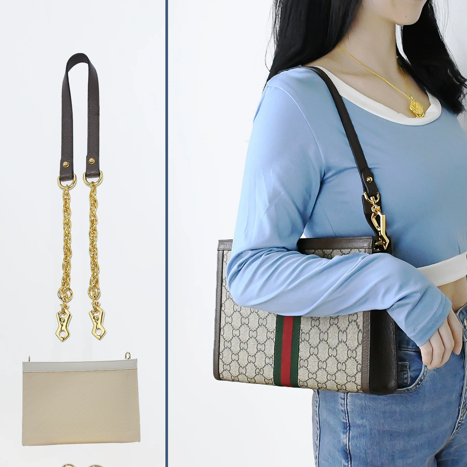 Suitable for Gucci Clutch Bag Transformation Chain Shoulder Strap Accessories Gucci Toiletry Bag Strap Crossbody Inner Liner Sold Separately