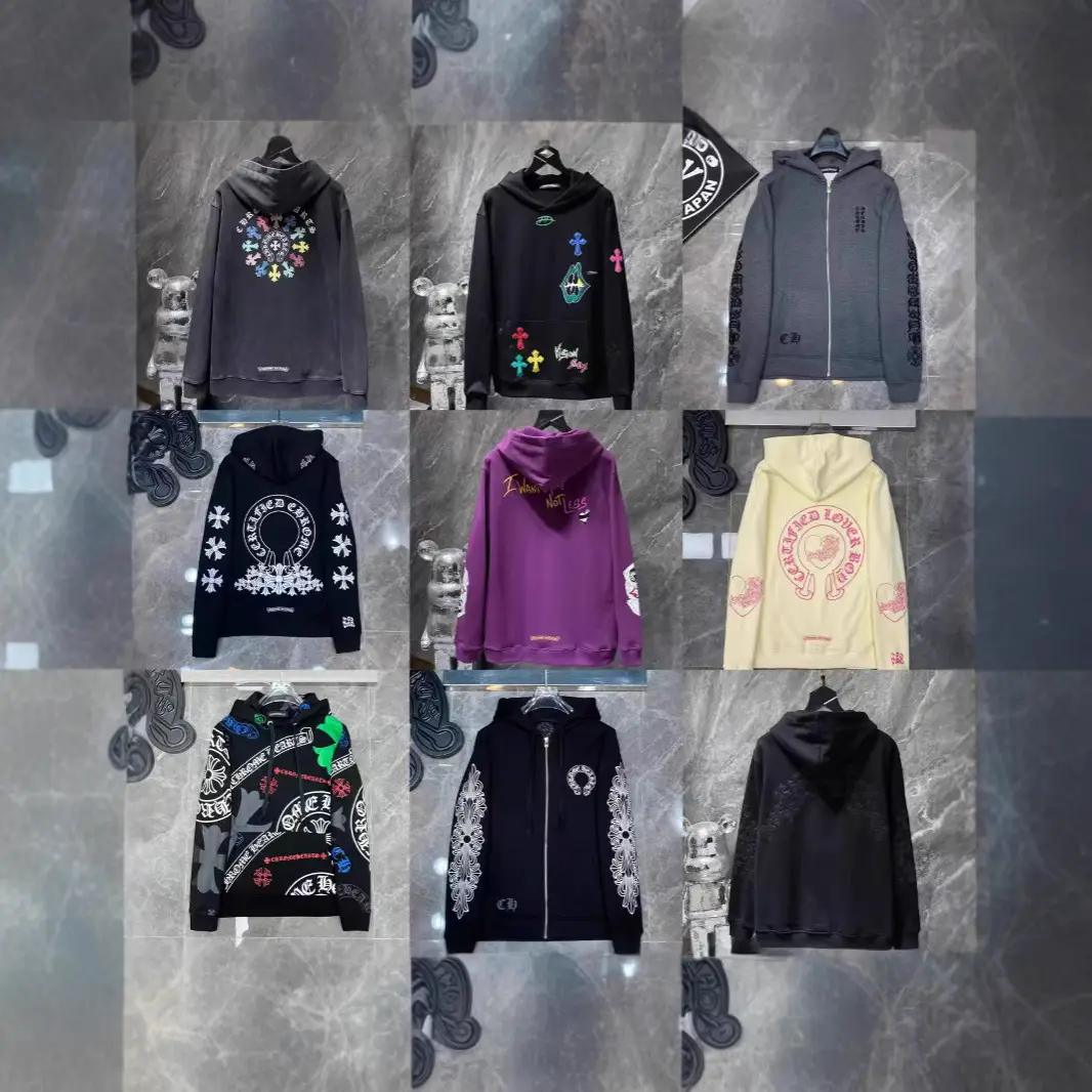 24Ss Crowe Correct Version Horseshoe Pattern Sanskrit Classic Hooded Sweatshirt for Men and Women Same Style Zipper Sweatshirt Wholesale