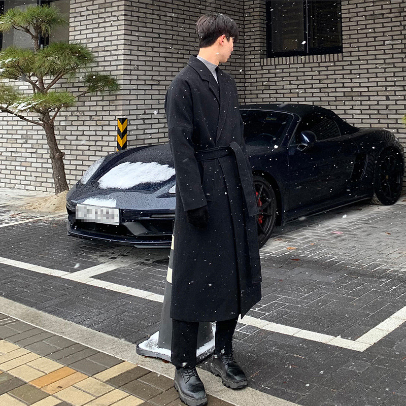 Woolen Coat Men's Spring and Autumn Mid-length Korean-style Trendy Duffy Handsome Youth Loose Casual Woolen Coat Coat
