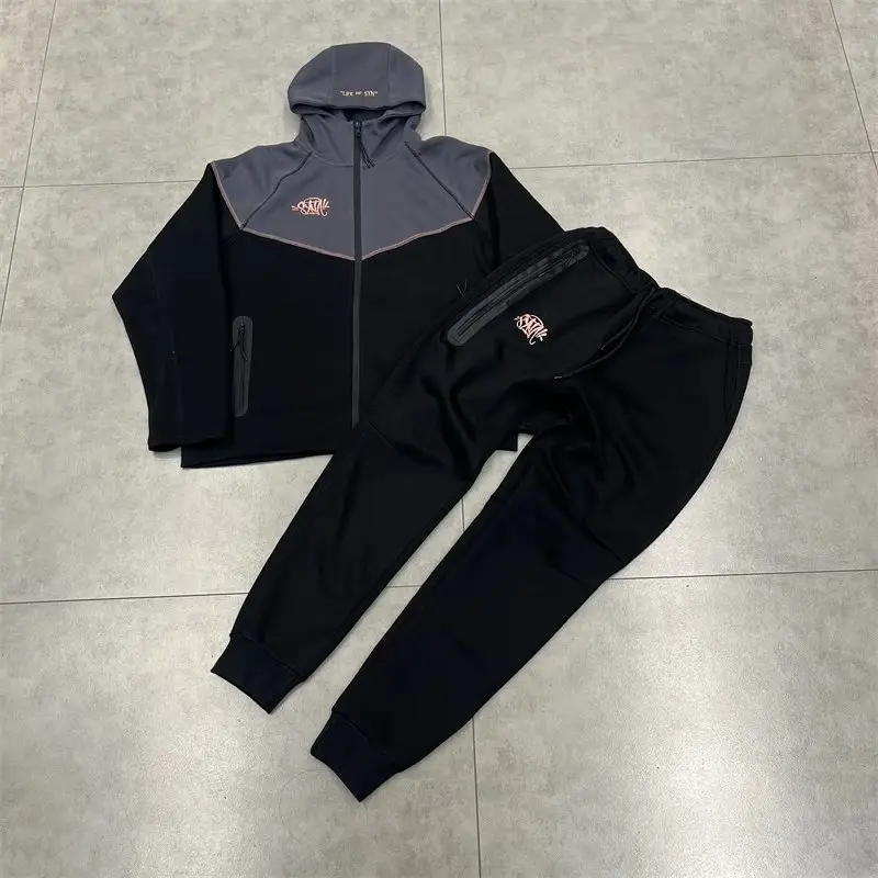 Syna World American Street Style Embroidered Letter Patchwork Color-Block Jacket and Casual Pants Set for Men and Women