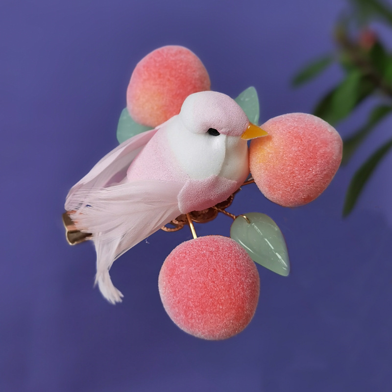 Antique Bird Hairpin Hanfu Retro Headwear Cute Peach Clip Hairpin Goo Goo Bird Side Clip Hair Accessories
