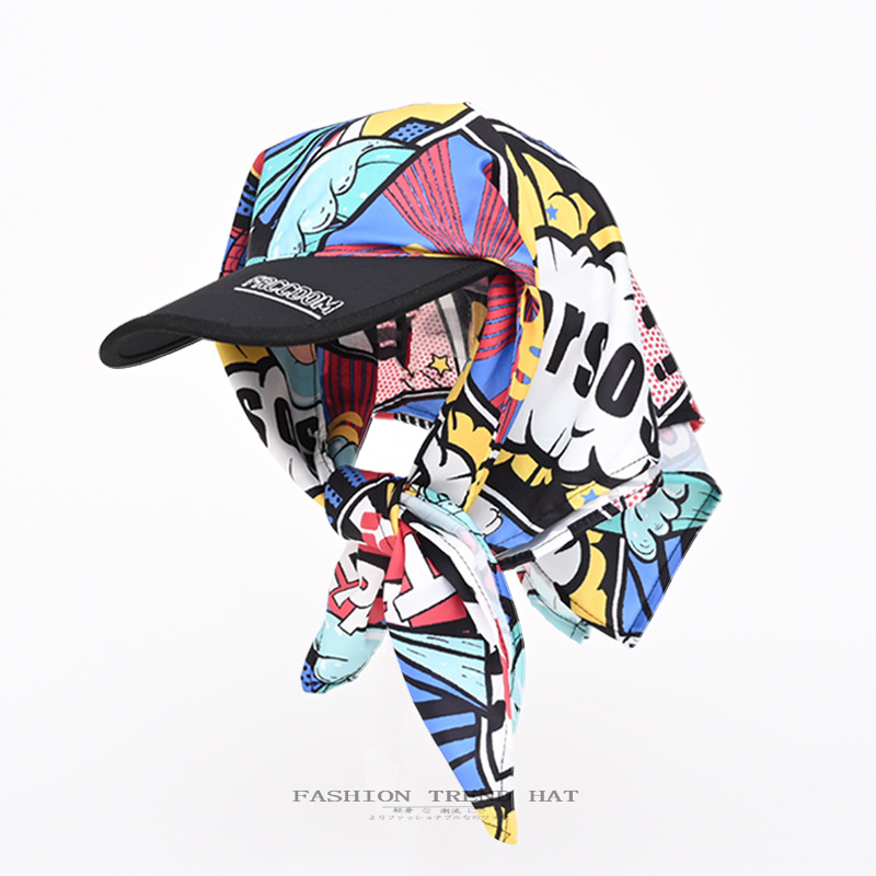 American Graffiti Cartoon Pattern Headscarf Peaked Cap for Men and Women Spring and Summer Outdoor Sunshade and Sun Protection Hip-Hop Baotou Hat
