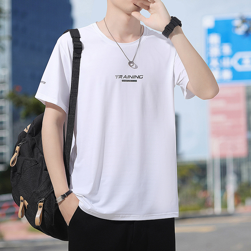 Ice Silk Plus Size T-Shirt Short-Sleeved Men's 2025 Summer New Style Plus Fat Loose Fat Casual Sports Top Trendy