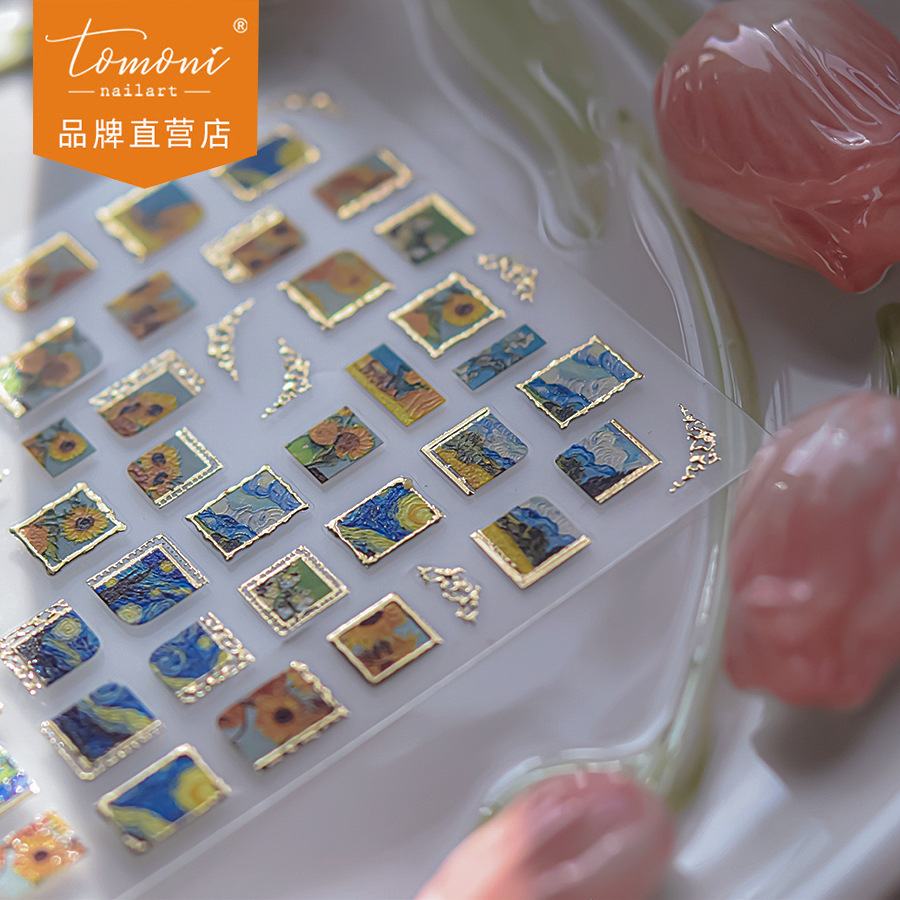 Tomoni embossed nail art sticker ins explosive mobile phone case retro nail stickers sunflower nail art sticker mix