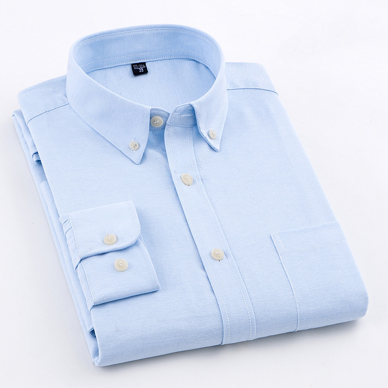 A generation of spring new 60 cotton Oxford long sleeve shirt solid color pocket youth men's single coat