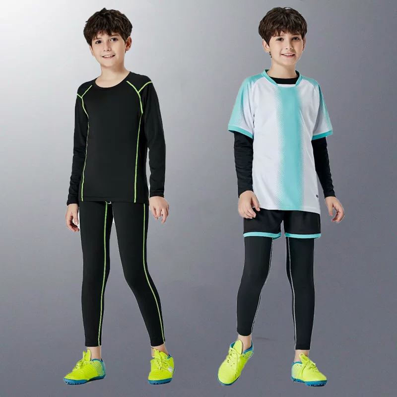 Winter Basketball Jersey with Inner Lining, Base Layer Tights for Boys, Children's Sports Suit, Long-Sleeved Autumn Training