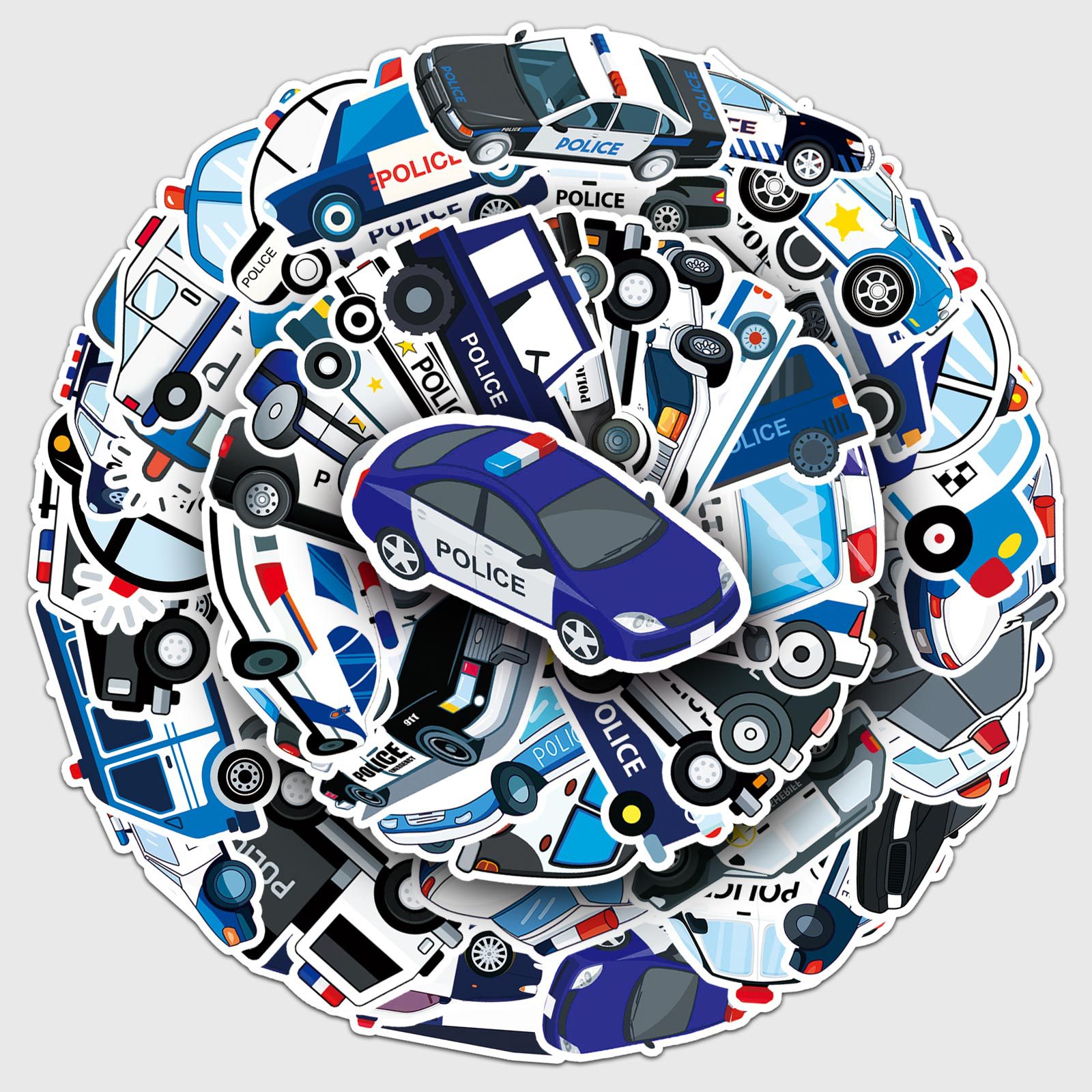 50 police car graffiti cross-border cartoon car children's reward goo card DIY mobile phone case luggage sticker waterproof