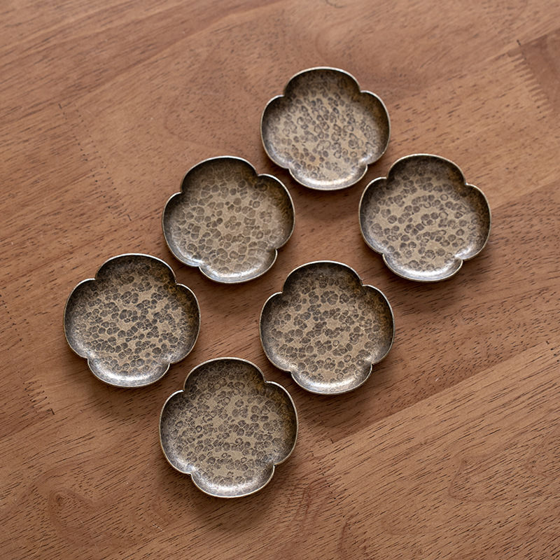 Pure Copper Coaster Hammer Mesh Flavor Holder Non-Slip Heat Insulation Tea Coaster Mat Tea Ceremony Cup Holder Brass Accessories New Chinese Style Handmade