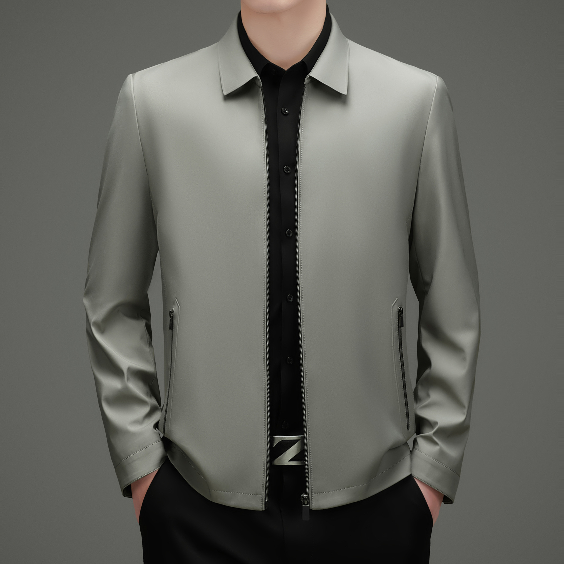 High-End Executive Jacket for Men, New Spring and Autumn Style, Middle-Aged Dad's Turn-Down Collar Business Casual Thin Coat, Wrinkle-Free Outerwear
