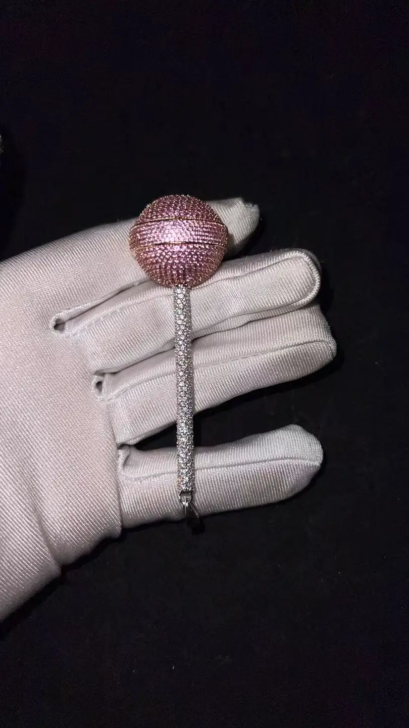 European and American Hip-Hop Pink Pendant, Playboi Carti Style Hip-Hop Full Diamond Lollipop Pendant