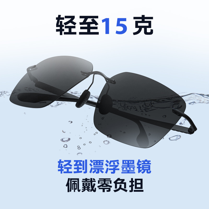 Cross-border non-magnetic titanium frame wholesale myopia frameless box factory direct polarized UV protection sunglasses 2519
