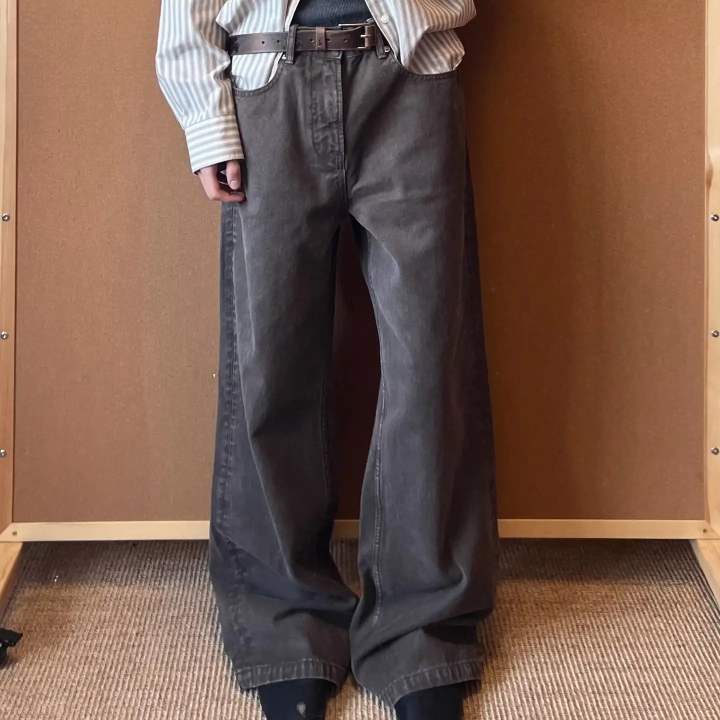 Xanvas Chocolate 14.3oz Brown Ready-To-Wear Dyed Washed Straight-Leg Slightly Flared Wide-Leg A-Line Jeans