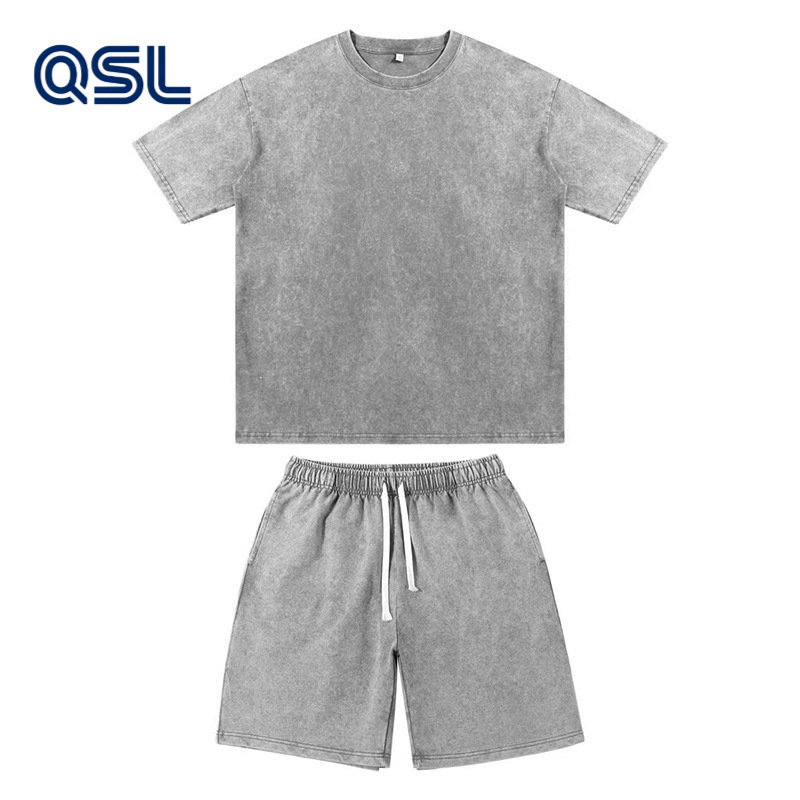 2025 Trendy Brand Round Neck Short-Sleeve T-Shirt and Shorts Set, Loose Drop Shoulder Oversize American Style Ins Couple Shirt Casual Wear