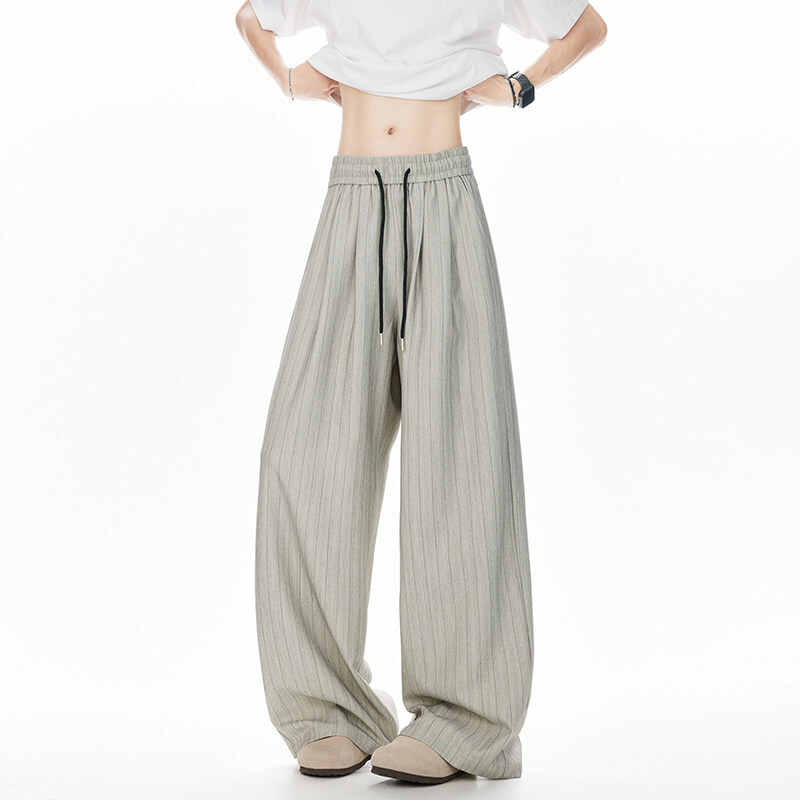 2025 Spring/Summer New Men's Vertical Striped Yamamoto Pants Lazy Style Draped Straight-Leg Trousers Thin Casual Long Pants for Men