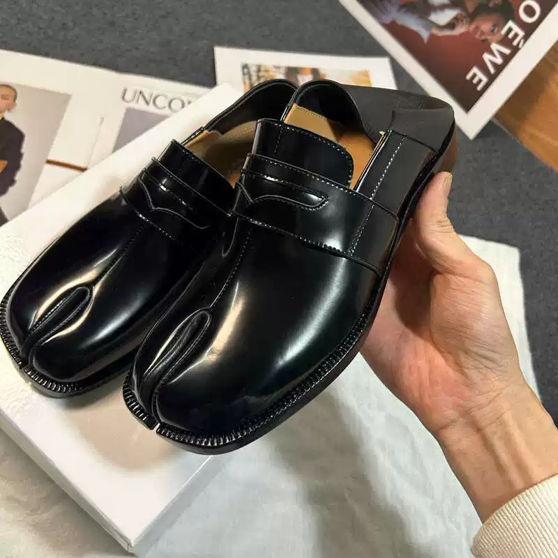 Tibi lazy loafers, leather split toe shoes, horseshoe pig trotters, unisex flat bottomed pig trotters, women's single shoes Foto QC de TAOBAO na Qualit.ly