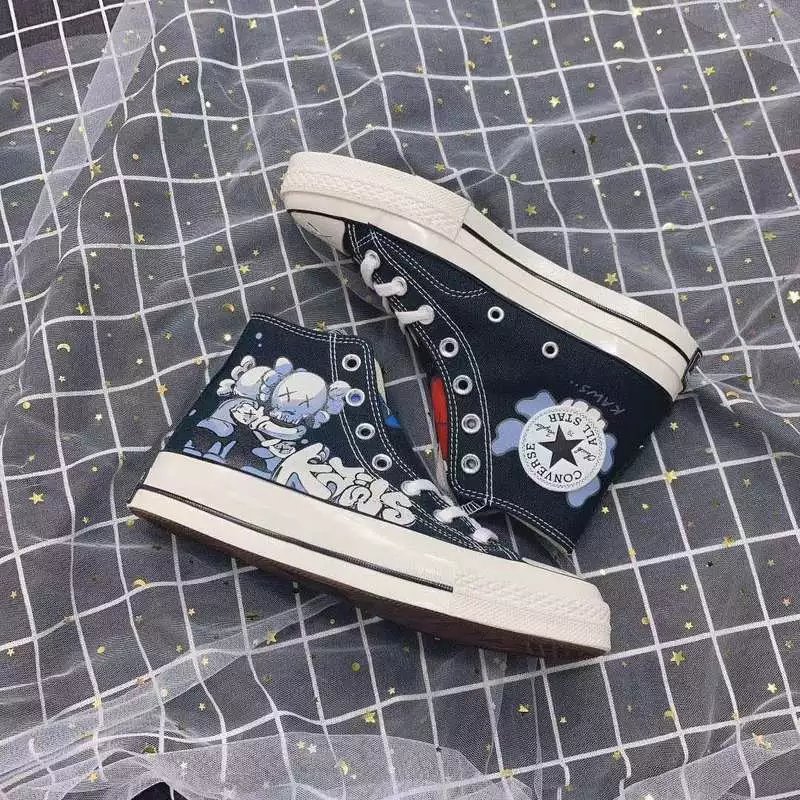 匡威CONVERSE X KAWS X 芝麻街高帮情侣鞋手绘涂鸦男女帆布鞋