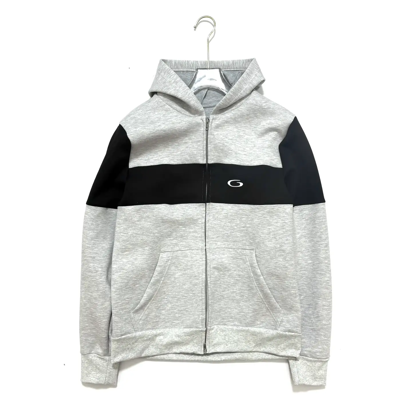 Fashionable Black and Gray Patchwork Loop Embroidery Sports Double-Zip Sweatshirt with Air Layer Fabric and Space Cotton Jacket