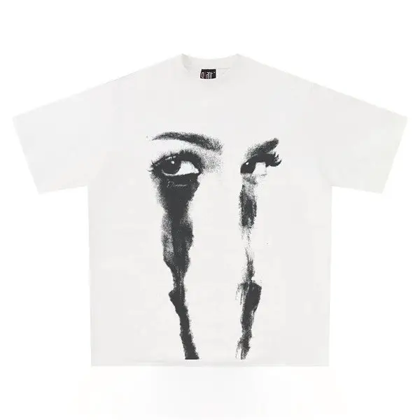 260g Heavy weight pure cotton! American retro Loose Wind Drawing Avatar Pattern Print Harajuku