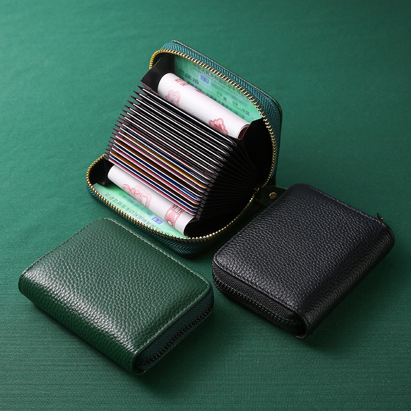 RFID Top Layer Cowhide Organ Card Holder Large Capacity Multi-Card Holder Women's Genuine Leather Card Holder Men's ID Card Coin Purse