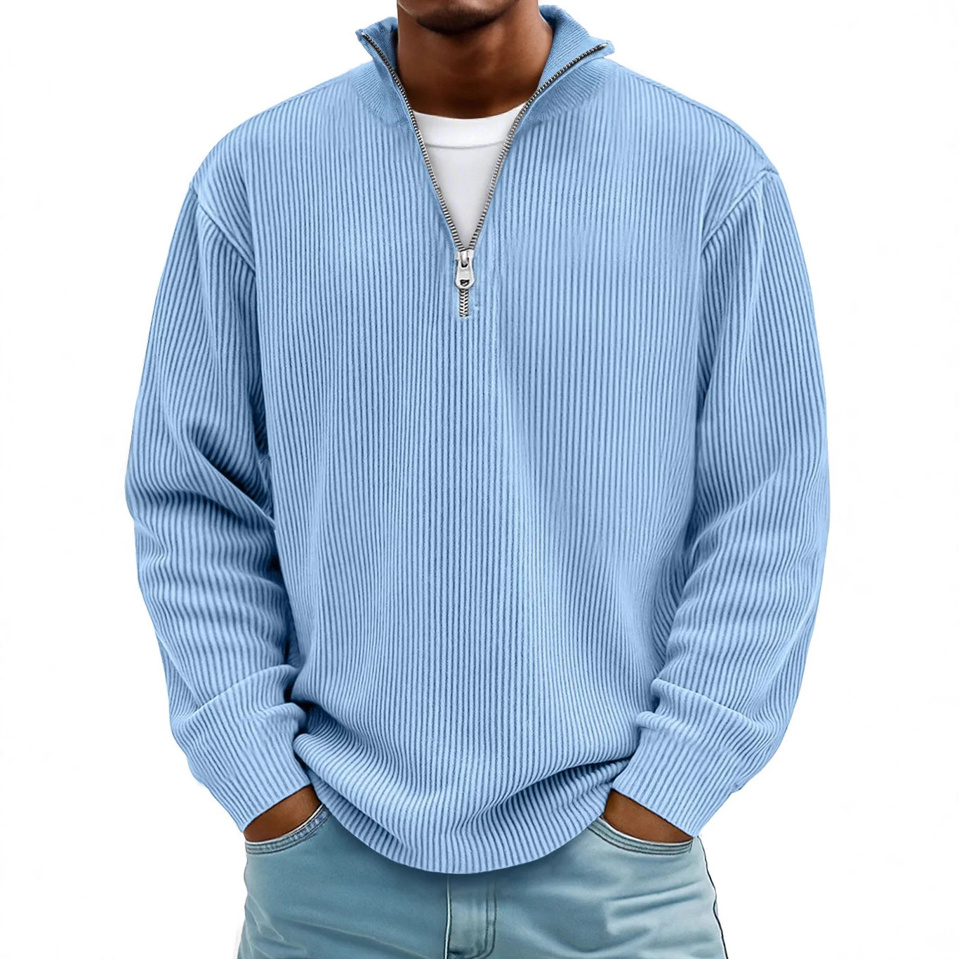 Amazon's 2026 Autumn and Winter New Men's Casual Stand-Up Collar Zipper Corduroy Long-Sleeved Men's Polo Shirt Sweatshirt