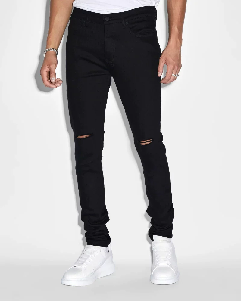 Bigd Ready-To-Wear Clothing, Ksub1 Men's Black Ripped Stretch Jeans V67