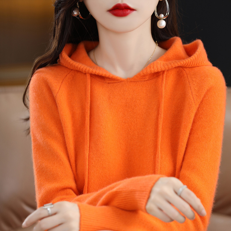 Spring and Autumn New Women's Solid Color Sweater Hoodie Base Shirt Hoodie Short Knitwear Loose Sweater
