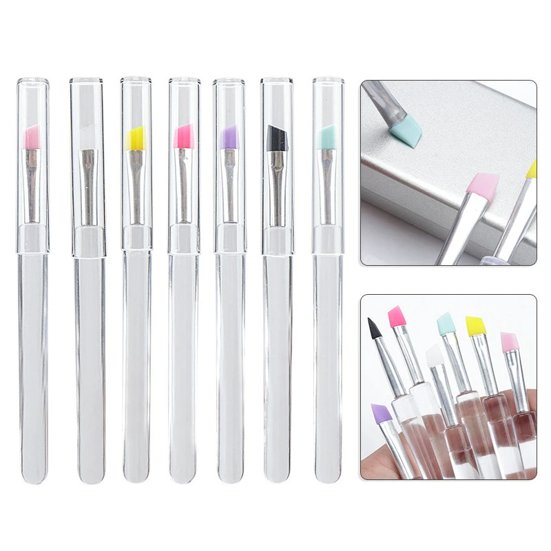 Wholesale Silicone Transparent Slant Head Brush Portable Dustproof Silicone Lip Brush Multi-Power Lipstick Brush Eye Shadow Brush