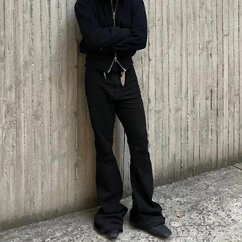 American High Street Style Flared Jeans for Men, Trendy Niche Dark Casual Wide-Leg Pants That Make You Look Slimmer